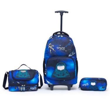 Imagem de Kit Mochila Rodinha Infantil Menino Escolar Lancheira Térmica Estojo  