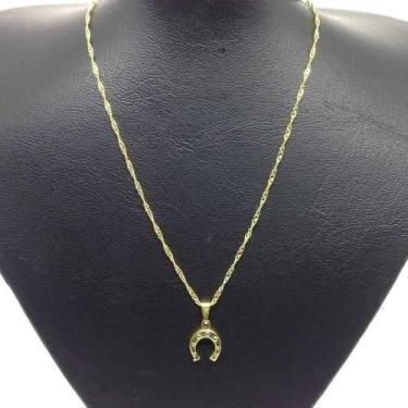 Imagem de Pingente Ferradura + Colar Singapura  Folheado Ouro 18k 45cm - Michest