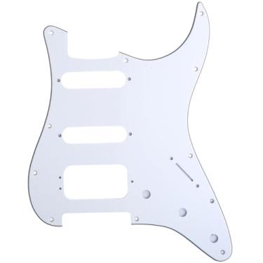 Imagem de Musiclily Pro 11 Furos Canto Redondo Escudo Guitarra HSS Strato Pickguard para Stratocaster EUA/Mexicana com 3 Parafusos para Montagem de Humbucker Captadores Abertos,3 Camadas Branco
