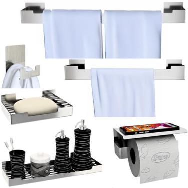 Imagem de Kit Acessórios Para Banheiro 6 Peças Inox Adesivo 3M SF.ELG - Shopfort