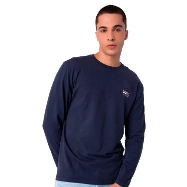 Imagem de Blusa Tommy Jeans Masculina Manga Longa Chest Logo Tee Azul Marinho-Masculino