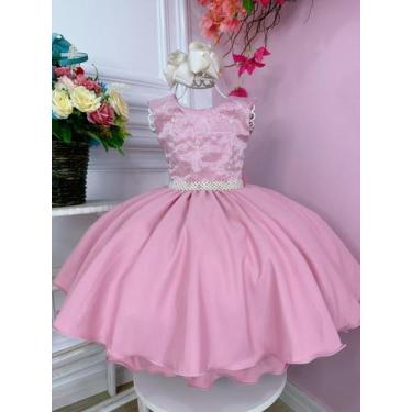 Imagem de Vestido Infantil Rose C/ Renda Flores e Pérolas Damas Luxo - FLU FLU, 