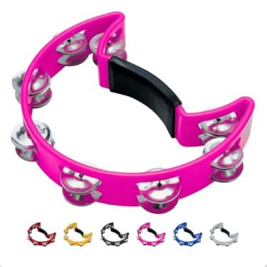 Imagem de Pandeiro Meia Lua Profissional Pandeirola de Mão Colorida Instrumento Percussão Musical Em ABS (Rosa)