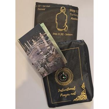 Imagem de Goodword Tapete de oração para viagem, bússola, bolso para transporte, tapete de oração islâmica, tapete de oração muçulmano Janamaz Sajadah Muslim How to Pray Salat, tapete de oração instrucional