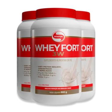 Imagem de Kit 3 Whey Fort 3W Neutro Vitafor 900g