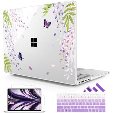 Imagem de Lepeoac Capa para laptop Microsoft Surface de 13,9 polegadas, 2024 Windows 11 Copilot+ PC, tela sensível ao toque da 7ª edição, capa rígida de plástico com capa de teclado e protetor de tela, flores