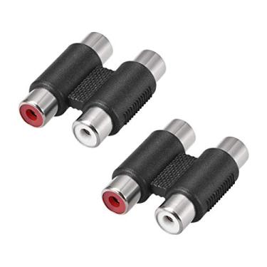 Imagem de uxcell RCA 2 fêmea para 2 fêmeas conector áudio estéreo cabo adaptador de vídeo acoplador preto 2 peças