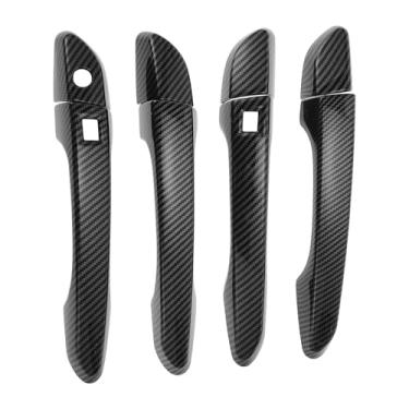 Imagem de Motoforti Acabamento da tampa da maçaneta da porta do carro, tampa do puxador da porta lateral, para Hyundai Tucson 2016-2021, fibra de carbono ABS preta 1 conjunto