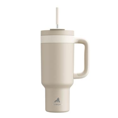 Imagem de Copo de 1200 ml com alça da POWCAN, canudo 2 em 1 e tampa de gole, à prova de vazamento, seguro para lava-louças, caneca de café de viagem de aço inoxidável isolada, mantém frio por 34 horas, cabe no