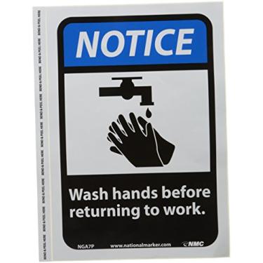 Imagem de Gilson NGA7P "Aviso - Lavar as mãos antes de voltar ao trabalho" com gráfico, vinil PS, 25,4 cm x 17,8 cm