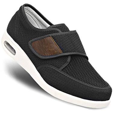 Imagem de MEJORMEN Tênis masculino Edema para diabéticos, ajustável, largo, largo, ortopédico, leve, confortável, casual, chinelos para idosos, pés inchados, recuperação de artrite, Respirável 1 - Preto, 39