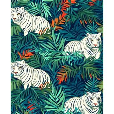 Imagem de Papel de parede selva floresta descasque e cole papel de contato com animais tigre, à prova d'água, autoadesivo, verde/azul, papel de parede tropical para quarto, bancada, armários de mesa, gavetas,