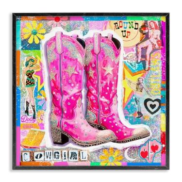 Imagem de Stupell Industries Groovy Vintage Cowgirl Collage Framed Giclee Wall Art Design por Jess Stempel, moldura preta, 17 x 17