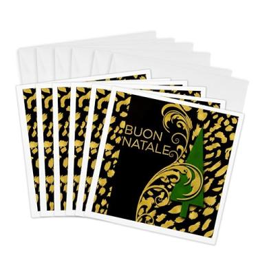 Imagem de 3dRose Cartões comemorativos - Árvore de Natal Italiana Buon Natale Merry Christmas verde e dourada - 15 x 15 cm, conjunto de 6 (gc_319564_1)