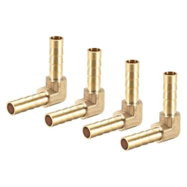 Imagem de Boxonly Conector de mangueira de latão 4 mm metal extremidade dupla 90 graus ângulo reto cobre pagode junta mangueira de ar combustível junção tubo de água tubo de gás encaixe de mangueira 4 peças