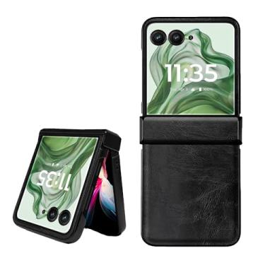 Imagem de shingtomua Para Motorola Razr Plus 2024 [Não serve para Razr 2024] Couro PU Capa Rígida de PC Capa à Prova de Choque Capa de Proteção de Dobradiça para Motorola Razr 50 Ultra/Razr+ 2024 (Preta)