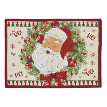 Imagem de Tapete Retangular Estampa Papai Noel 69x49cm Algodão Enfeite Natal Decoração Casa Premium