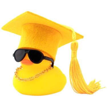 Imagem de wonuu Car Dashboard Decorations Colorful Graduation Hat Rubber Ducks, Rubber Ducky for Car Ornament Cute Duck with Hat, Necklace, Glasses, for Bachelor, Graduates, Master, Doctor, Ph.D, Yellow