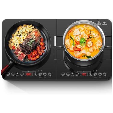 Imagem de Cooktop de Indução Elétrico com Controle Independente dos 2 Queimadores, Temperatura Ajustável, Temporizador de 4H e Trava de Segurança,