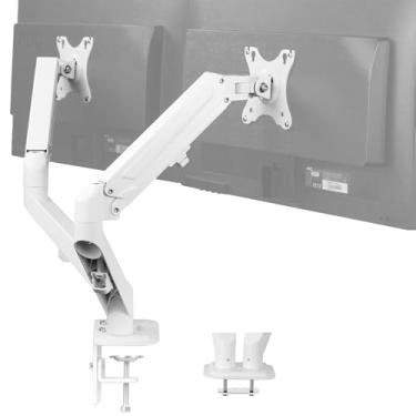 Imagem de VIVO Braço de monitor duplo articulado de alumínio para telas de 17 a 27 polegadas, suporte de monitor de mola de tensão para 2 telas, branco, STAND-V102OW