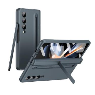 Imagem de Para Samsung Galaxy Z Fold 3 4 5 Case Protetor de tela com dobradiça com suporte para caneta Stylus Capa anti-queda para Z FOLD4 Fold5 fold3, verde cinza, para Z Fold 3