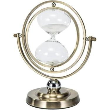Imagem de Ampulheta Grande Decorativa de Mesa em Vidro, 60 Minutos, Dourado, Metal, Areia Branca, Temporizador, Enfeite de Escritório Luxo, Presente 16 CM