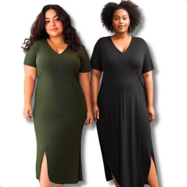 Imagem de Kit 2 Vestido Longo Feminino Midi Liso Com Fenda E Bolsos - Contramão 