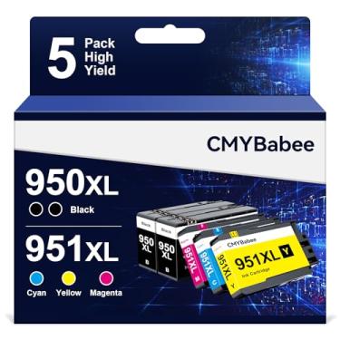 Imagem de CMYBabee Pacote combo de cartuchos de tinta compatíveis 950XL e 951XL para impressora HP OfficeJet Pro 8600 8610 8615 8620 8625 8630 8100 276dw 251dw (2 pretas, 1 ciano, 1 magenta, 1 amarelo, 5