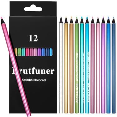 Imagem de ofone Lápis de cor metálico, conjunto de 12 lápis de desenho profissional para livros de colorir para adultos, materiais de arte para artistas, crianças, iniciantes, esboçar e sombrear