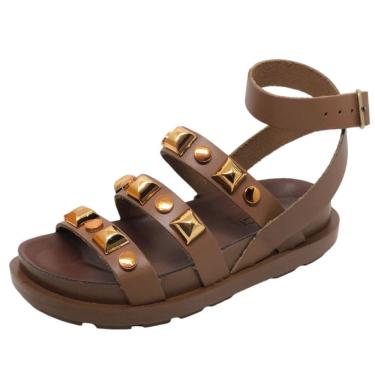 Imagem de Sandália Feminina Flat Tratorada Conforto Pedraria Cacci