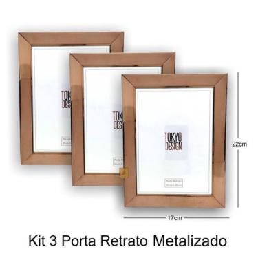 Imagem de Kit 3 Porta Retrato Metalizado Luxo 15x20 Moldura de Fotos - Tokio Des