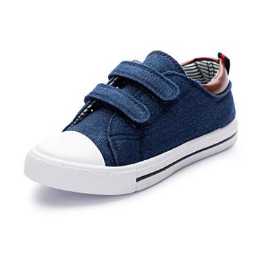 Imagem de K KomForme Tênis infantil de lona para meninos e meninas com gancho duplo e laço, Azul, marrom, 9 Toddler