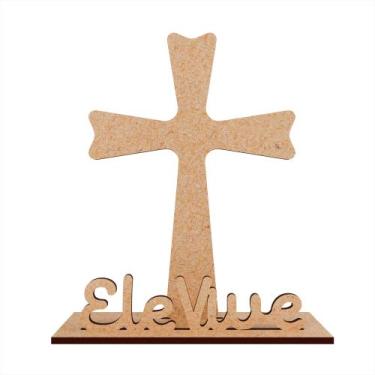 Imagem de Kit 50 Cruz Ele Vive MDF Cru para Páscoa Religiosa - Parece bonita