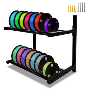 Imagem de Rack de armazenamento de filamento de impressora 3D, suporte de filamento montado na parede de 2 camadas para PLA/ABS/TPU/nylon, adequado para impressão 3D, escritório, casa, oficina e garagem,