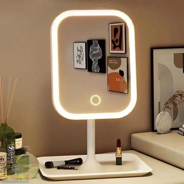 Imagem de Espelho Maquiagem LED Recarregável 3 Cores de Luzes Touch Linear Ajust