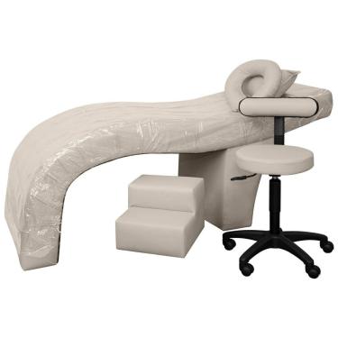 Imagem de Maca Estética Charme + Mocho + Escada + Capa Plástica Corino Bege Bruma