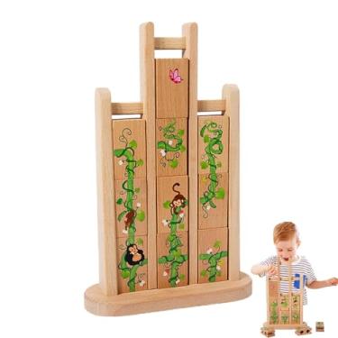 Imagem de Conjunto de quebra -cabeça que tumble, blocos de construção Puzzles brinquedos,Jogos de tabuleiro infantis coloridos com cartas - Ferramenta de aprendizado educacional precoce de, jogos de viagem par