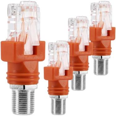 Imagem de BERANMEY Adaptador conversor RF para RJ45, 2 unidades F fêmea para RJ45 macho adaptador Ethernet acoplador coaxial conector reto (laranja, 4 peças)