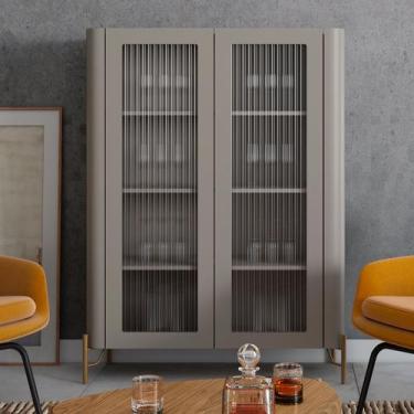 Imagem de Cristaleira MDF Vidro Canelado L98,5 X A134cm Grigio/Dourado - Incolar