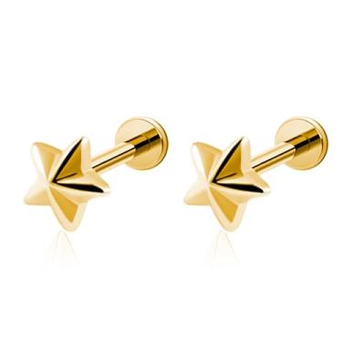 Imagem de ZYTAIJEW 2 peças 16G Ouro/Prata G23 Titânio Rosqueado Internamente/Estrela Top Lip Stud Labret Monroe Tragus Cartilagem Anel Piercing de Nariz Joias 6 mm-12 mm, Titânio, Sem Pedra Preciosa