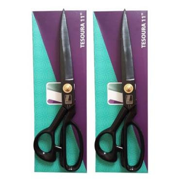 Imagem de Kit 2 Tesoura Alfaiate Costura Reforçada Titanium Profissional 11" 28Cm Precisão Durabilidade Fabricada Em Titânio Premium E Aço Alemão, Esta Tesoura Oferece Precisão Incomparável, Alta Durabilidade
