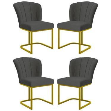 Imagem de Kit 4 Cadeiras Flor Pés Metal Dourado Mesa Jantar Cozinha - Balaqui De