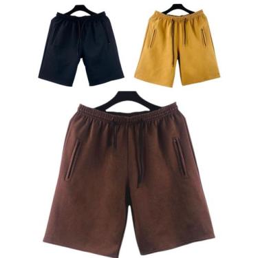Imagem de kit 3 bermudas moletom masculino adulto bolsos lateral com ziper - f.g