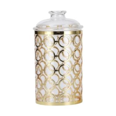 Imagem de Ioensy Cereais Caixa de armazenamento Contêiner de armazenamento de alimentos com tampa de jarra de jarra decorativa de tampa para decoração de mesa de café, L Round Pattern