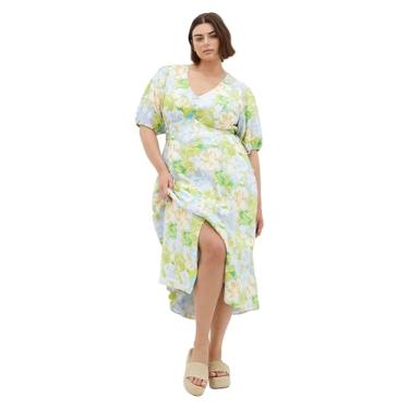 Imagem de City Chic Vestido feminino plus size - espartilho com botão Roselle Midi, Floral pastel, 50