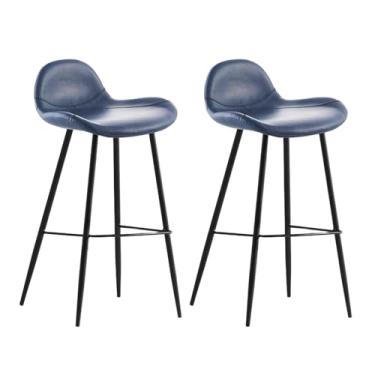 Imagem de Lzyjckh Conjunto de 2 cadeiras de bar, Bancos de balcão modernos Bancos de bar de altura de balcão Banco de bar de café da manhã para balcão de cozinha e sala de jantar,Blue,65 cm high