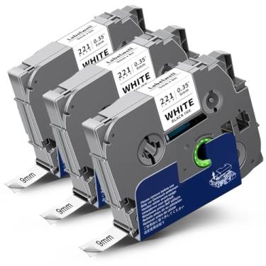 Imagem de Labelwell Fita TZe-221 9 mm 0,35 branca laminada compatível com refis de fita TZe221 TZ221 para P Touch PT-H110 D200 D210 D220 D400 D600 PT-1890 (preto sobre branco, pacote com 3)