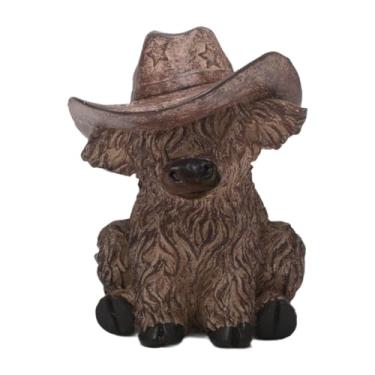 Imagem de Wswqop Highland Cow estátua Animal Sculpture Art Crafts Desktop Ornament Decorative Statuens for Gabinet Entrance Bookshelf Desk, Solteiro