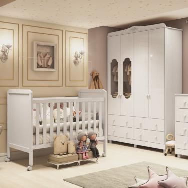 Imagem de Quarto de Bebê com Guarda Roupa Janelado e Berço Mateo Provençal 100% mdf