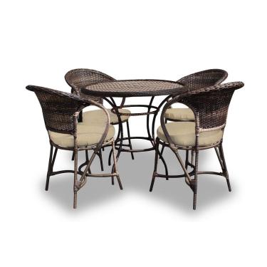 Imagem de Conjunto de Mesa Fibra Sintética Amsterdã - 4 Poltronas + 1 Mesa - Tecido Duna Deserto